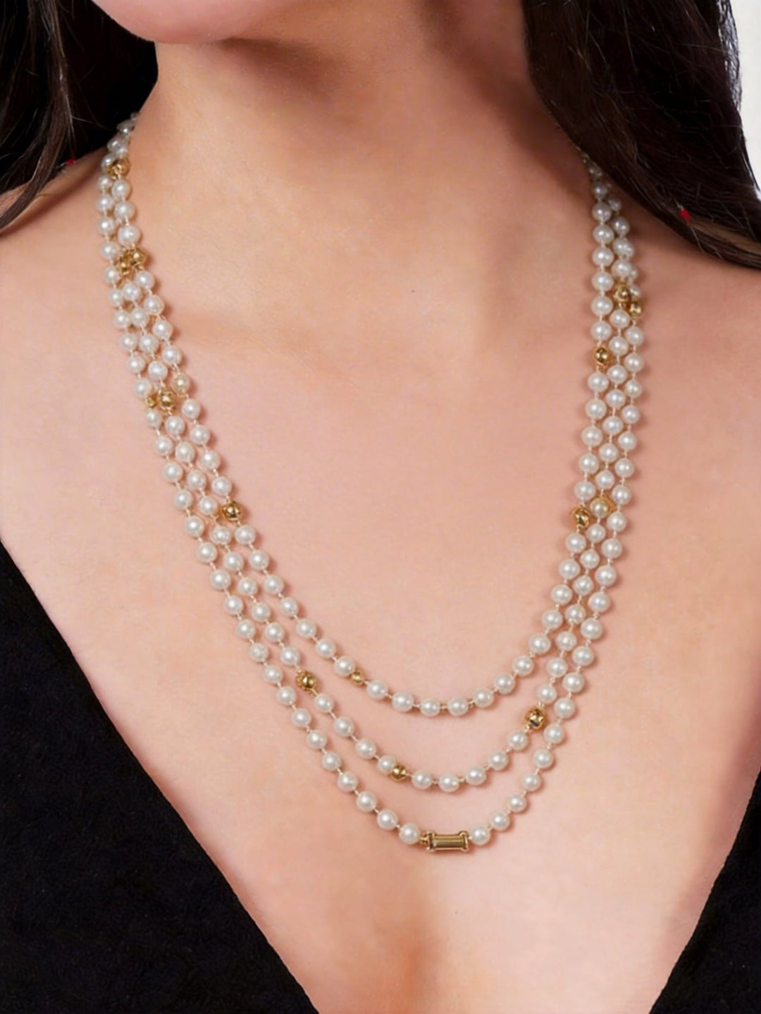 Reverie of Gabrielle – Long Pearl and Gold Bead Necklace - Salute to Gabrielle - WonderlandByLilian