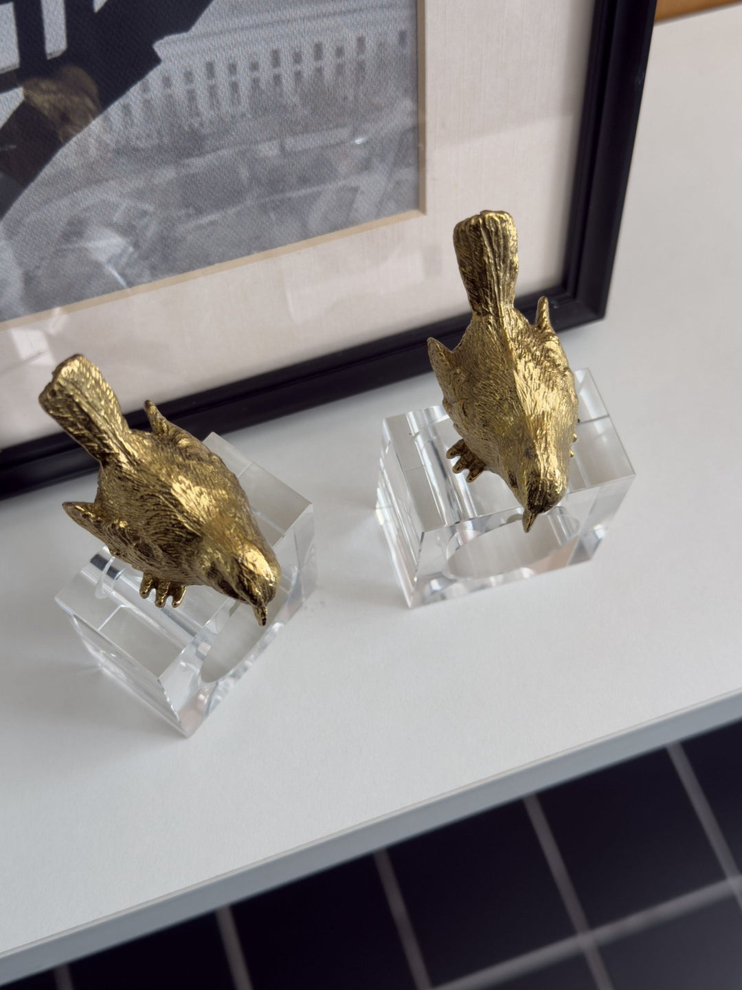 Rococo Handmade Golden Brass and Crystal Napkin Ring Table Jewelry Bird Accent - WonderlandByLilian