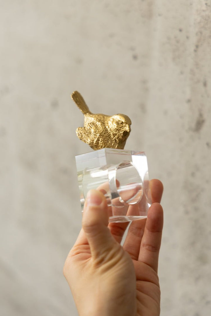 Rococo Handmade Golden Brass and Crystal Napkin Ring Table Jewelry Bird Accent - WonderlandByLilian