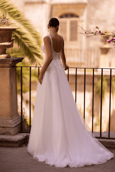 Romantic A-Line Wedding Gown with Sequined Floral Appliqué - Sleeveless Wedding Dress Plus Size - WonderlandByLilian