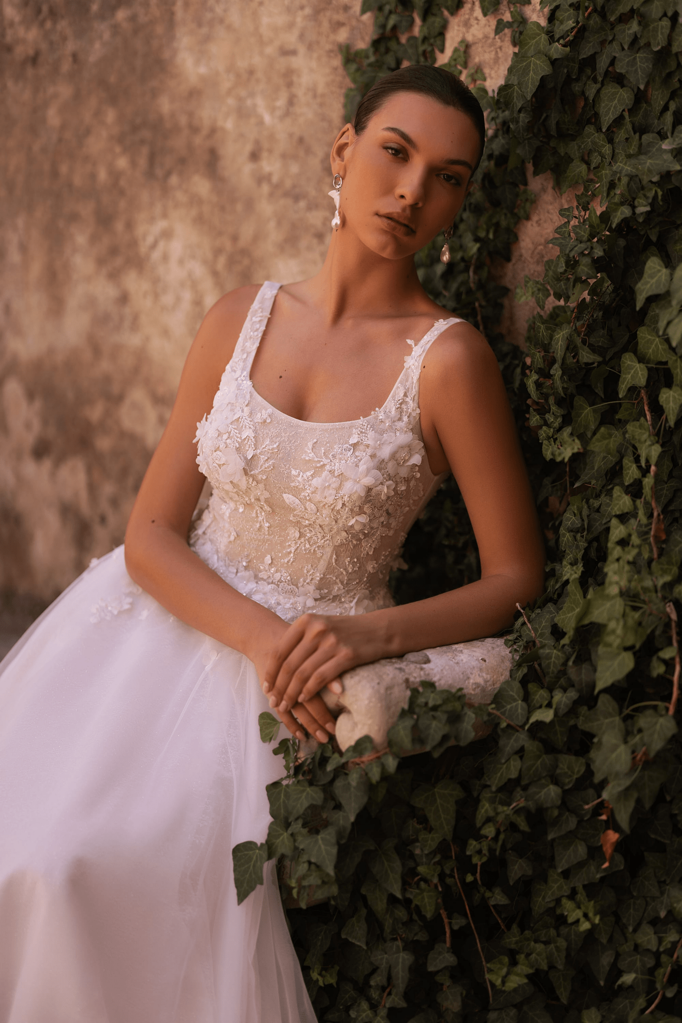 Romantic A-Line Wedding Gown with Sequined Floral Appliqué - Sleeveless Wedding Dress Plus Size - WonderlandByLilian