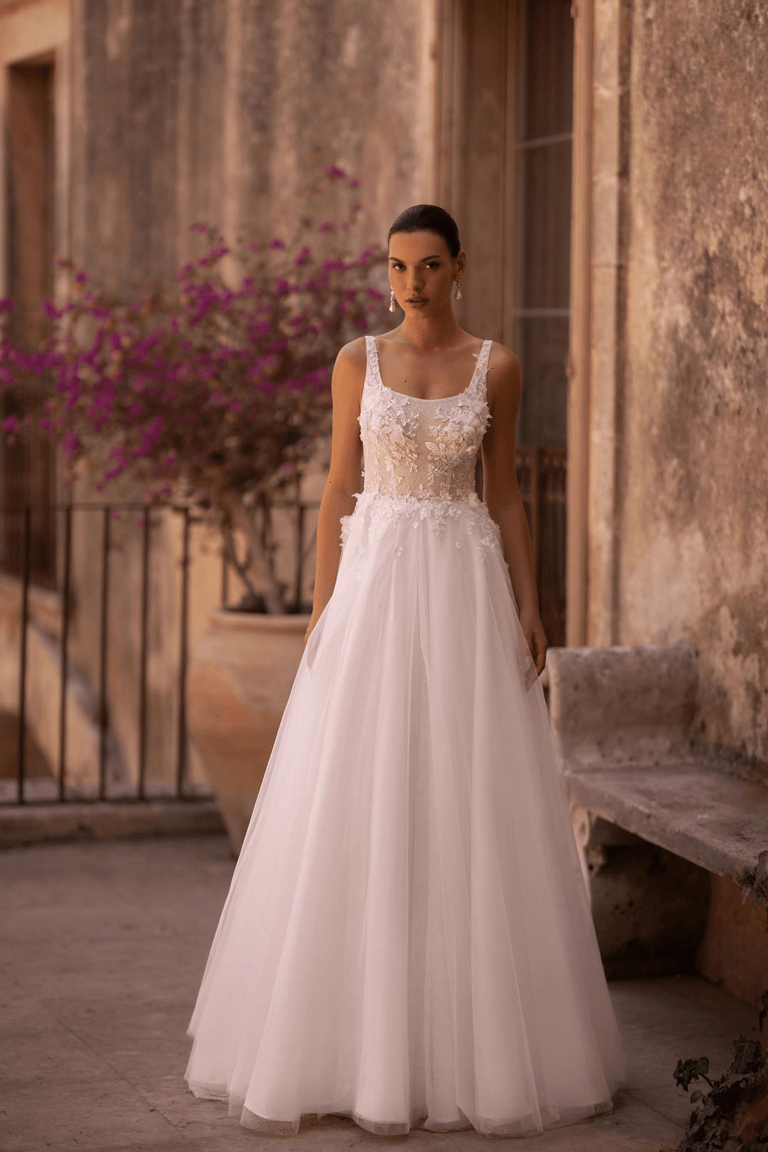 Romantic A-Line Wedding Gown with Sequined Floral Appliqué - Sleeveless Wedding Dress Plus Size - WonderlandByLilian