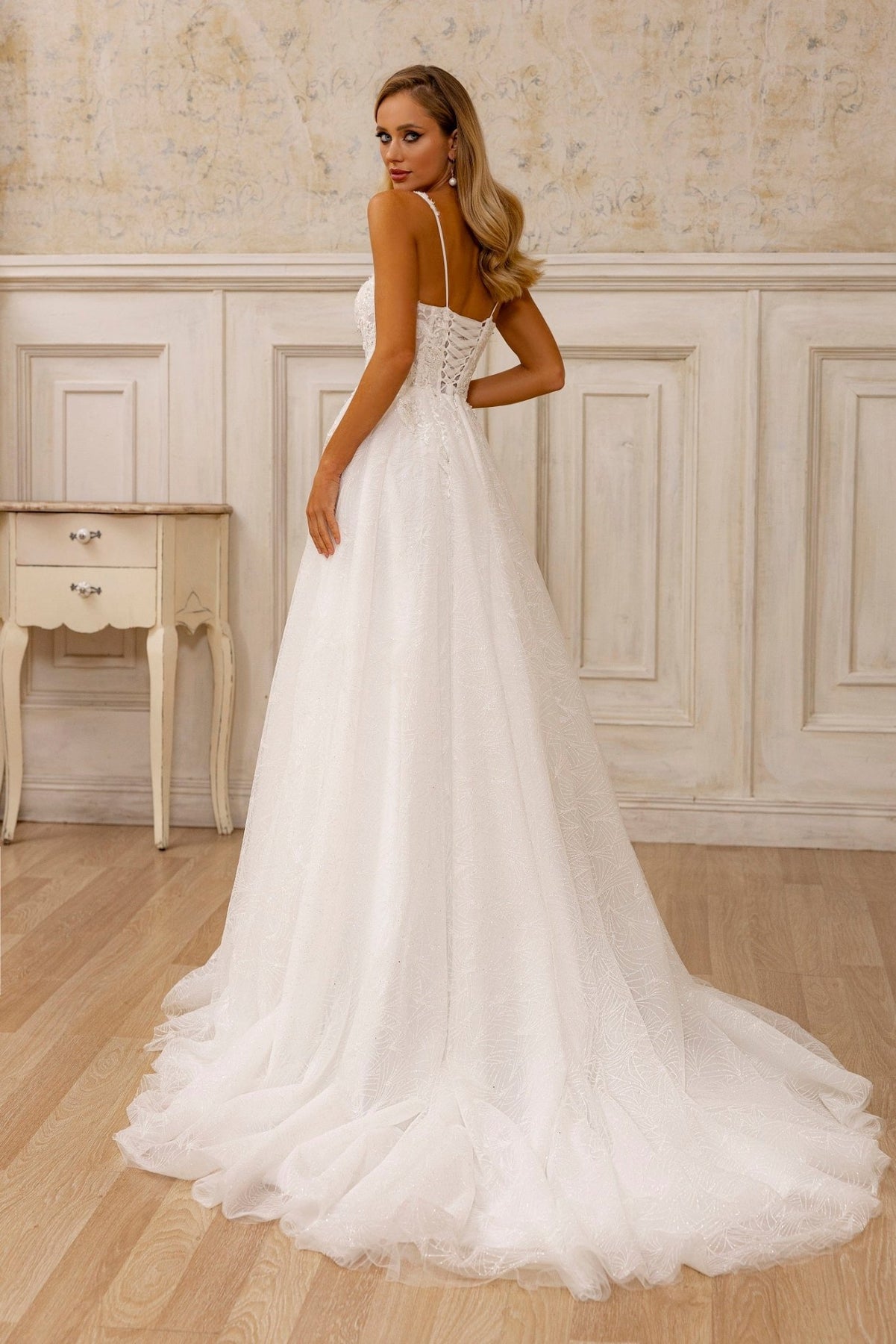 Romantic Floral Lace A-Line Wedding Gown