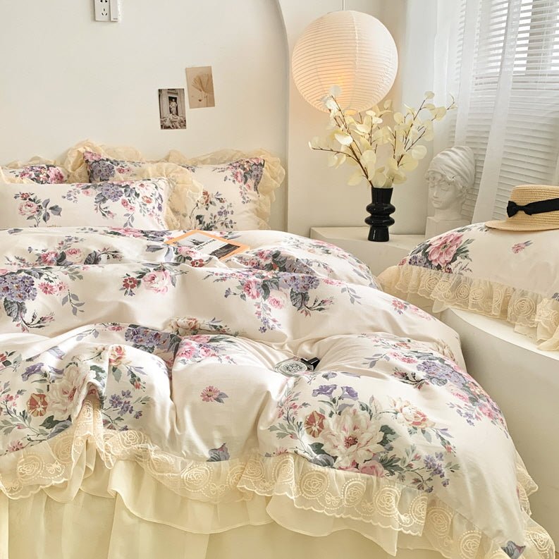 Romantic Pastoral Floral Cotton Bedding Set - WonderlandByLilian