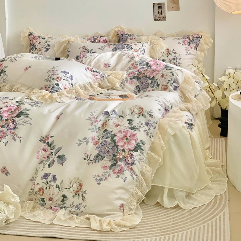 Romantic Pastoral Floral Cotton Bedding Set - WonderlandByLilian