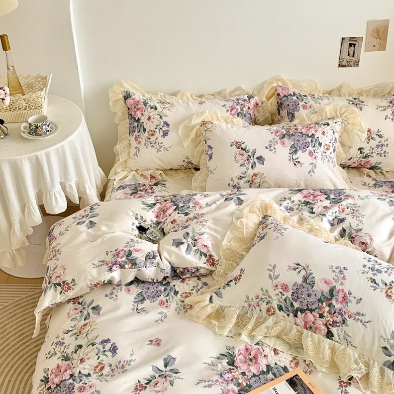 Romantic Pastoral Floral Cotton Bedding Set - WonderlandByLilian