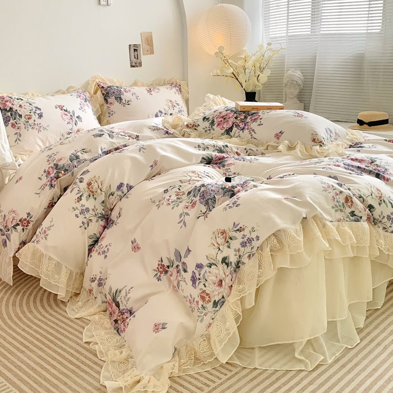 Romantic Pastoral Floral Cotton Bedding Set - WonderlandByLilian