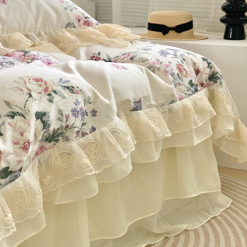 Romantic Pastoral Floral Cotton Bedding Set - WonderlandByLilian