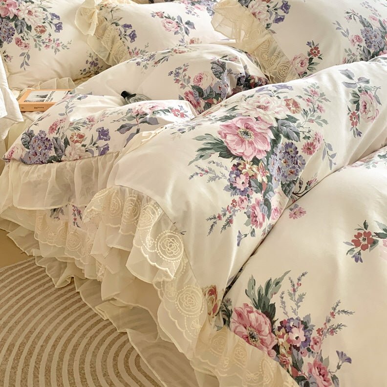 Romantic Pastoral Floral Cotton Bedding Set - WonderlandByLilian