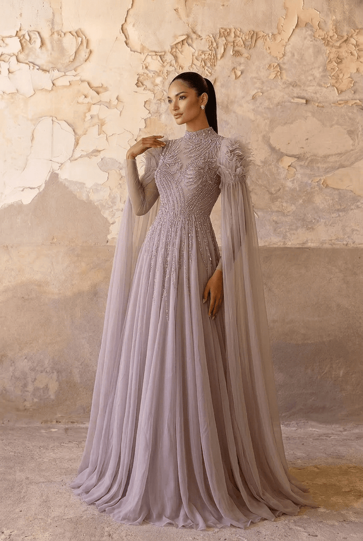 Rose Pink Sequin Evening Gown - Sequin and Feather Dress – Embellished Gown with Feather Shoulders Plus Size - WonderlandByLilian
