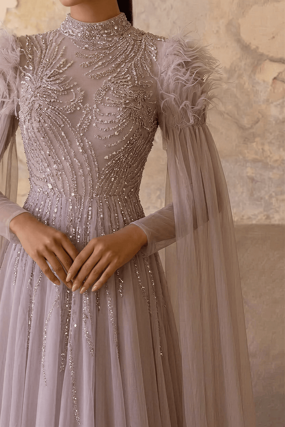 Rose Pink Sequin Evening Gown - Sequin and Feather Dress – Embellished Gown with Feather Shoulders Plus Size - WonderlandByLilian