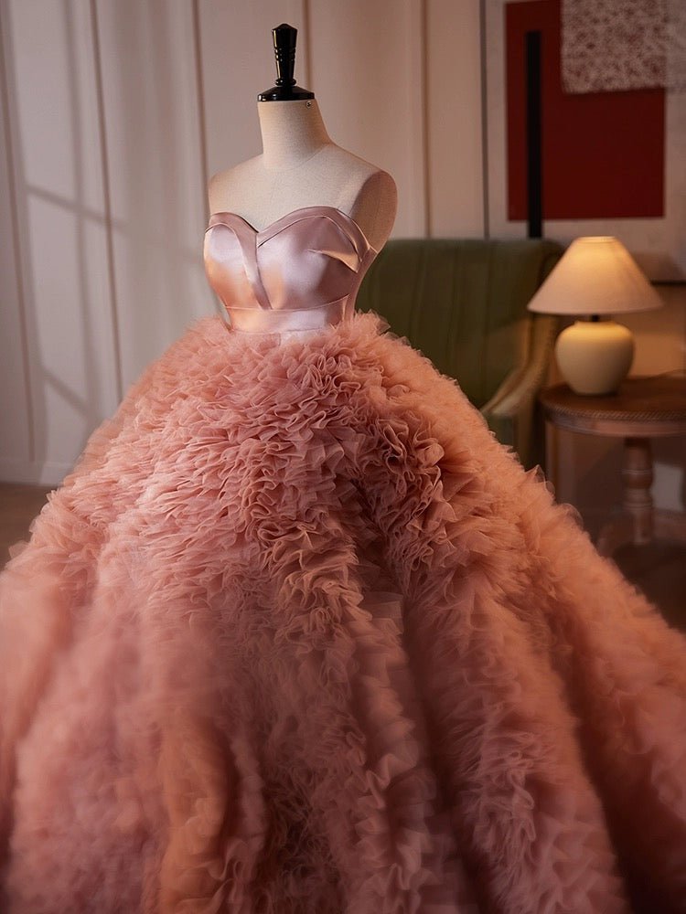 Rose Pink Tulle Ball Gown and Tulle Party Dress Strapless Corset Back Evening Dress Plus Size