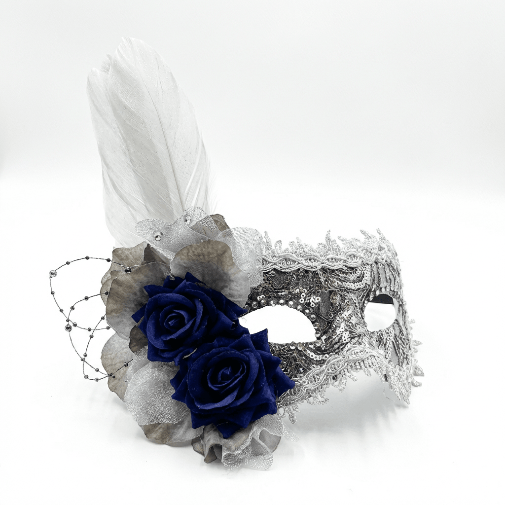 Rosette Nocturne – Embellished Lace Masquerade Mask - WonderlandByLilian