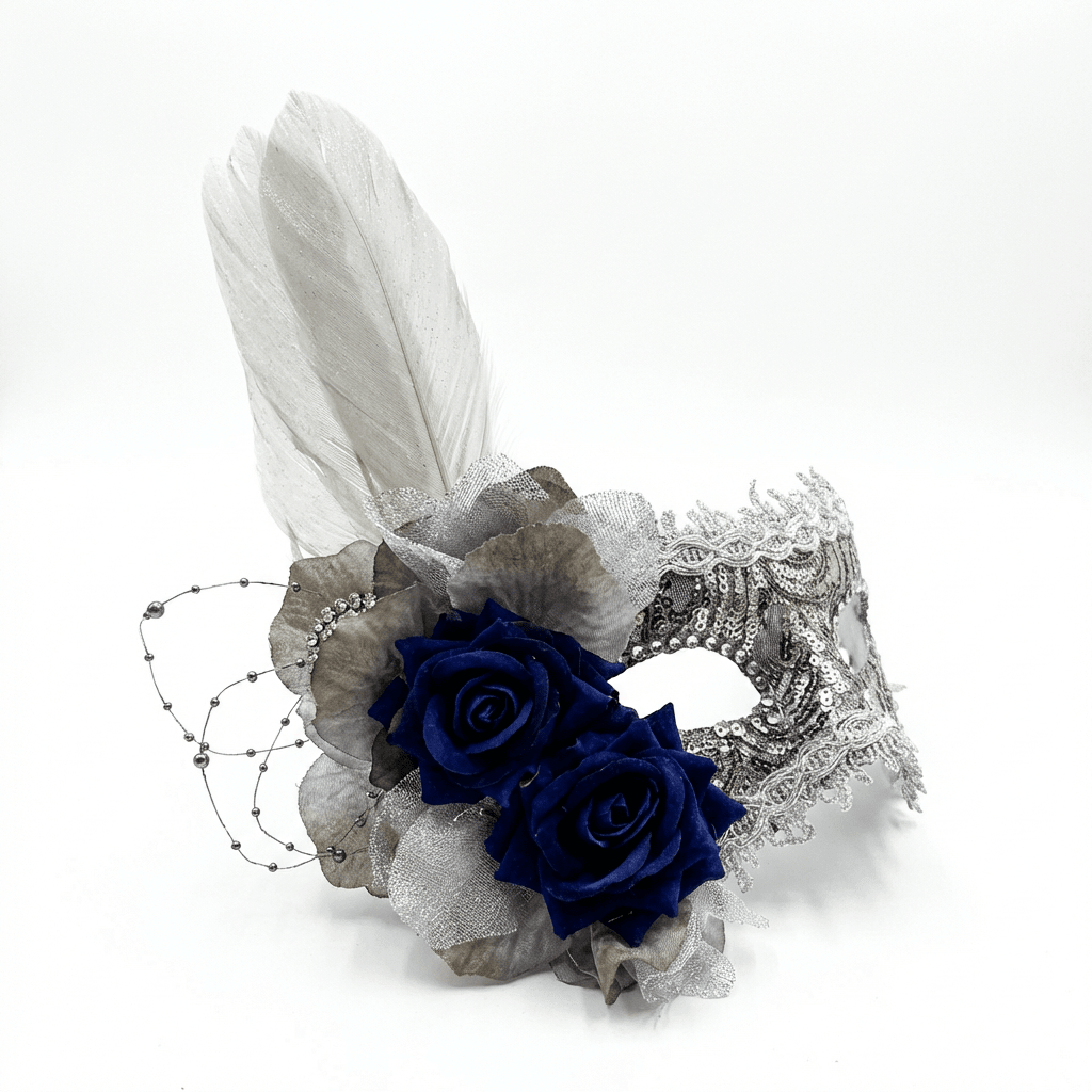 Rosette Nocturne – Embellished Lace Masquerade Mask - WonderlandByLilian