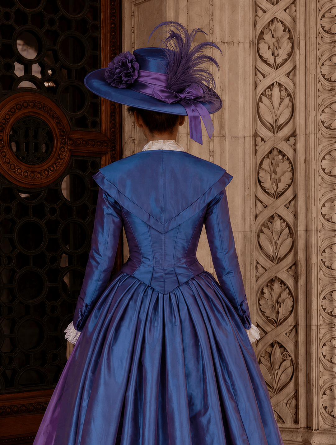 Royal Blue and Purple Rococo Ball Gown with Victorian Collar – Vintage Wedding Dress with Long Sleeves and Floral Embellishments Plus Size - WonderlandByLilian
