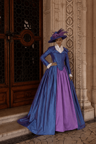 blue and purple floral dress Saroyan Purple Floral Long Sleeve Dress / S