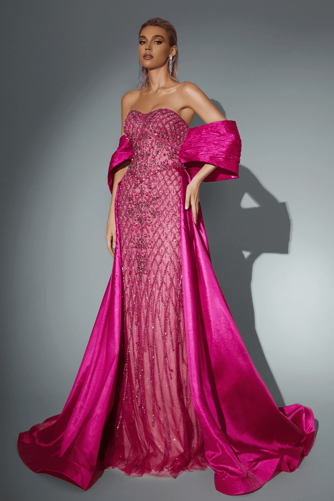 Royal Blue Strapless Glitter Dress with Overskirt - Designer Sequin Gown with Bow Detail - Pink Sequin Dress Plus Size - WonderlandByLilian