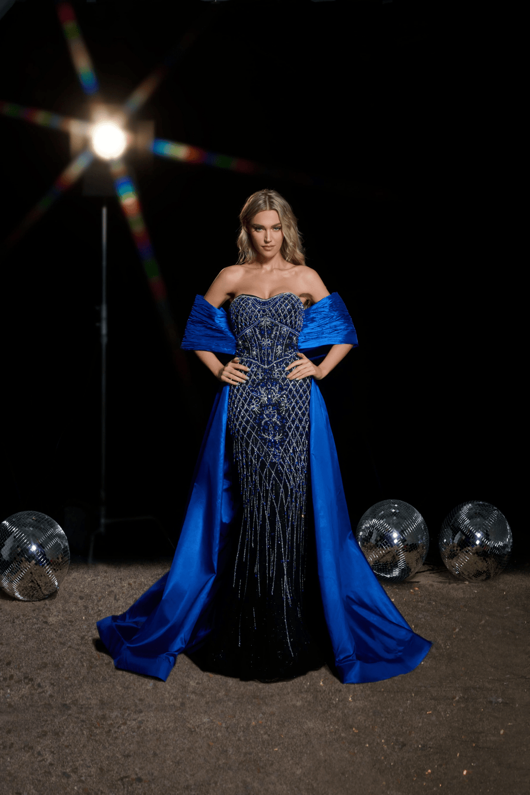 Royal Blue Strapless Glitter Dress with Overskirt - Designer Sequin Gown with Bow Detail - Pink Sequin Dress Plus Size - WonderlandByLilian