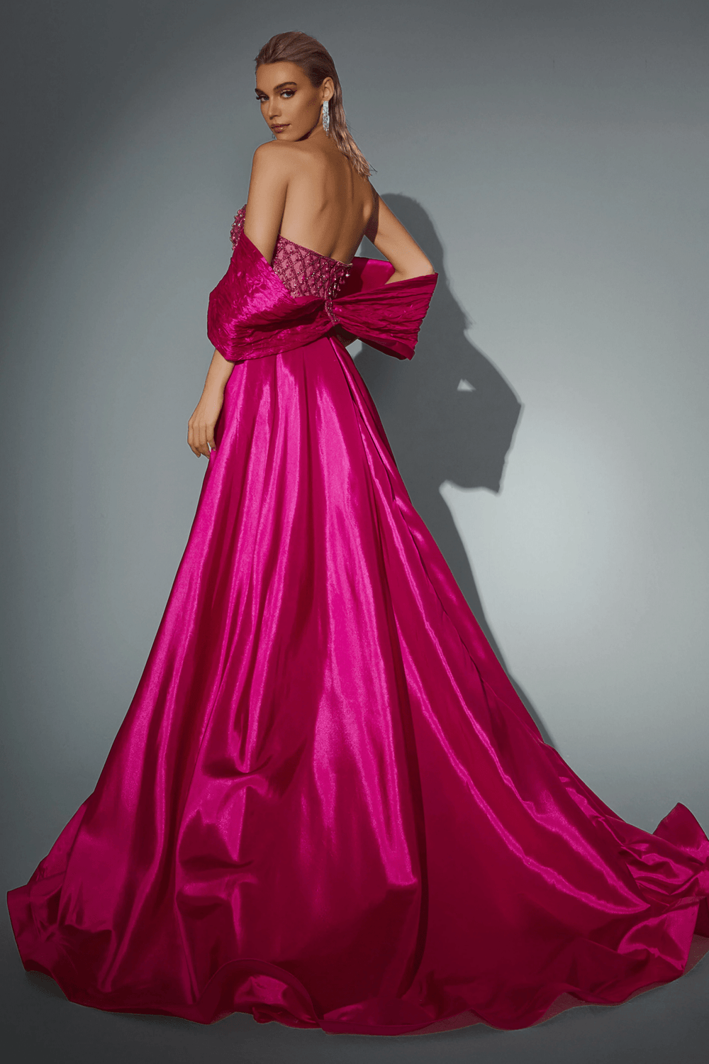 Royal Blue Strapless Glitter Dress with Overskirt - Designer Sequin Gown with Bow Detail - Pink Sequin Dress Plus Size - WonderlandByLilian