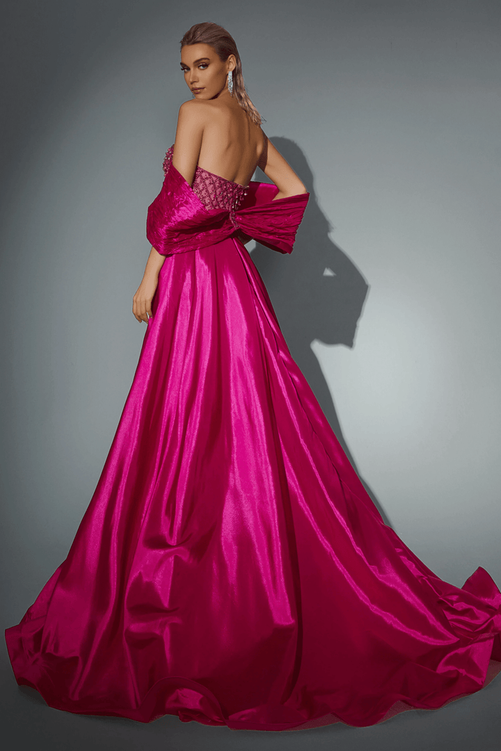 Royal Blue Strapless Glitter Dress with Overskirt - Designer Sequin Gown with Bow Detail - Pink Sequin Dress Plus Size - WonderlandByLilian