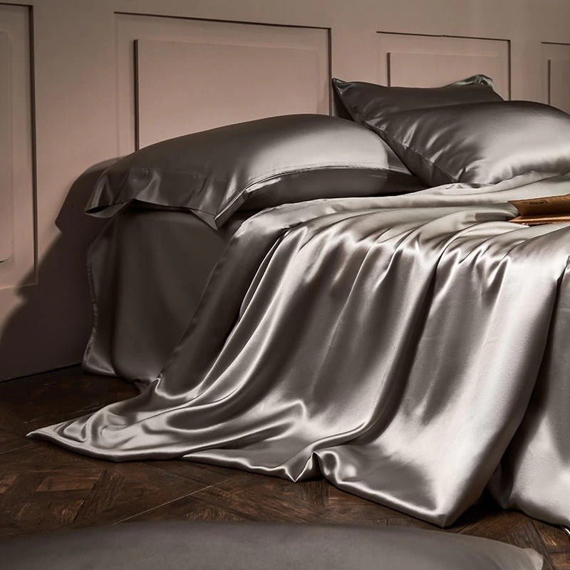 Royalis Grey Luxury Pure Mulberry Silk Bedding Set - WonderlandByLilian