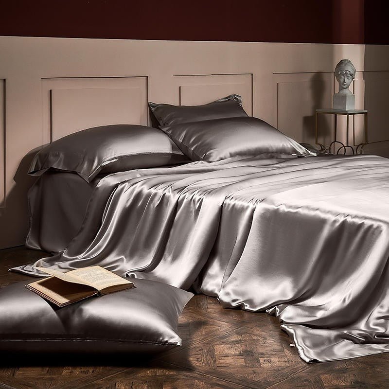 Royalis Grey Luxury Pure Mulberry Silk Bedding Set - WonderlandByLilian