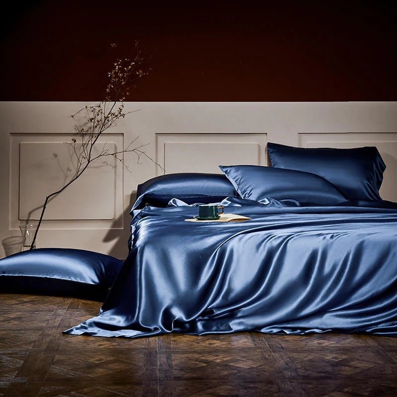 Royalis Prussian Blue Luxury Pure Mulberry Silk Bedding Set - WonderlandByLilian