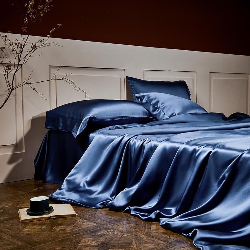 Royalis Prussian Blue Luxury Pure Mulberry Silk Bedding Set - WonderlandByLilian