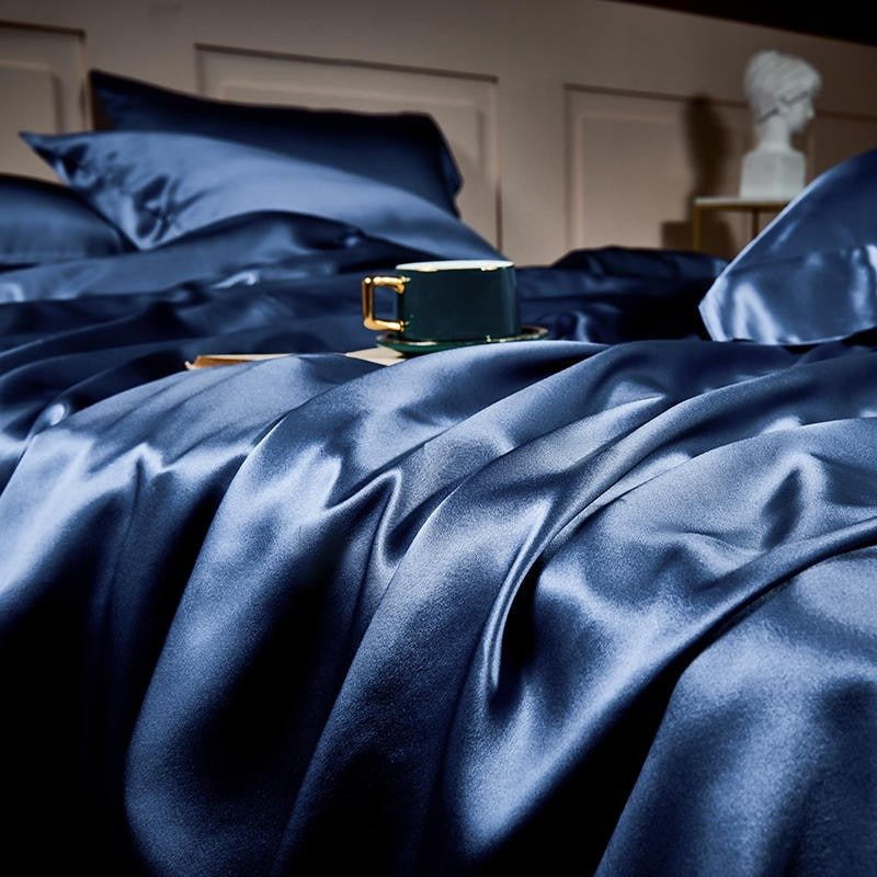 Royalis Prussian Blue Luxury Pure Mulberry Silk Bedding Set - WonderlandByLilian