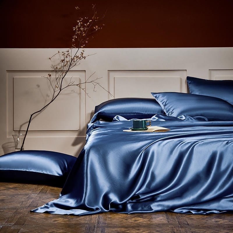 Royalis Prussian Blue Luxury Pure Mulberry Silk Bedding Set - WonderlandByLilian