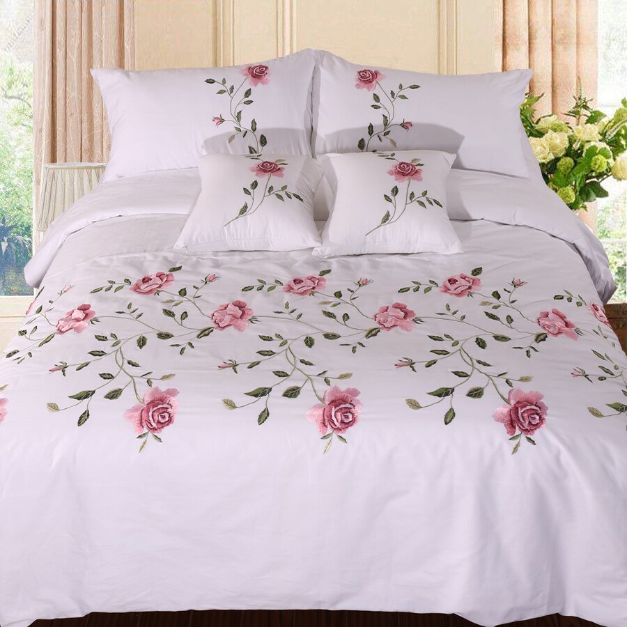 Ruzanna Flowers Embroidered Cotton Soft Bedding set - WonderlandByLilian