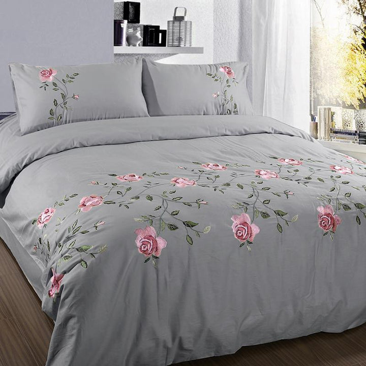 Ruzanna Flowers Embroidered Cotton Soft Bedding set - WonderlandByLilian