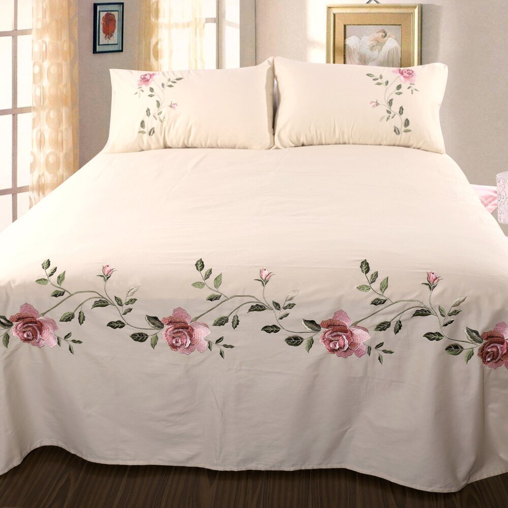 Ruzanna Flowers Embroidered Cotton Soft Bedding set - WonderlandByLilian