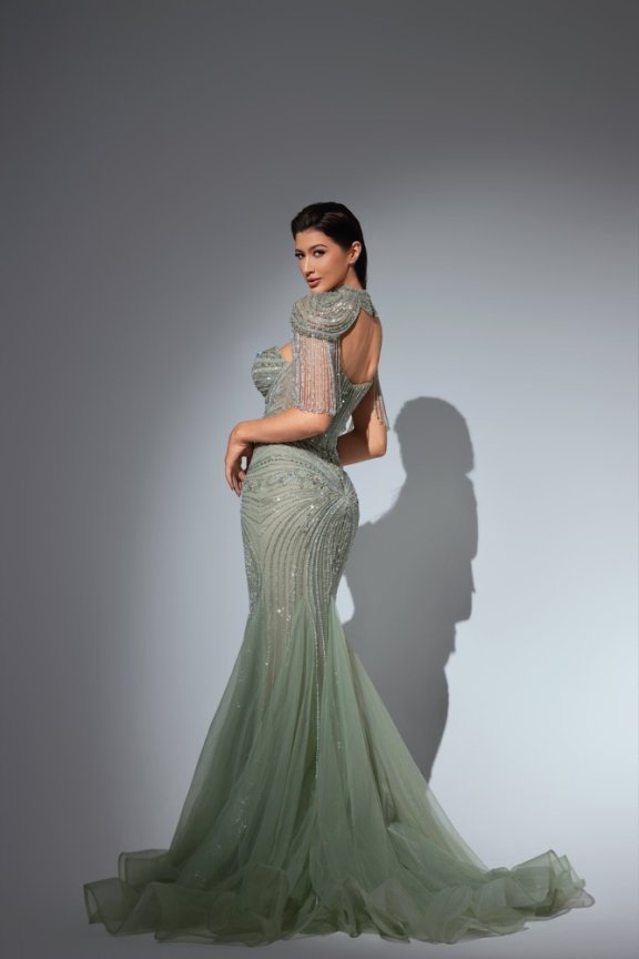 Sage Green Mermaid Sequin Gown - Sequins Evening Gown - Sequin Ball Gown with Beaded Cape Plus Size - WonderlandByLilian