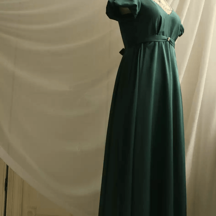 Sage Green Regency Era Dress - Empire Waist Dress – Regency Gown with Short Sleeves Plus Size - WonderlandByLilian