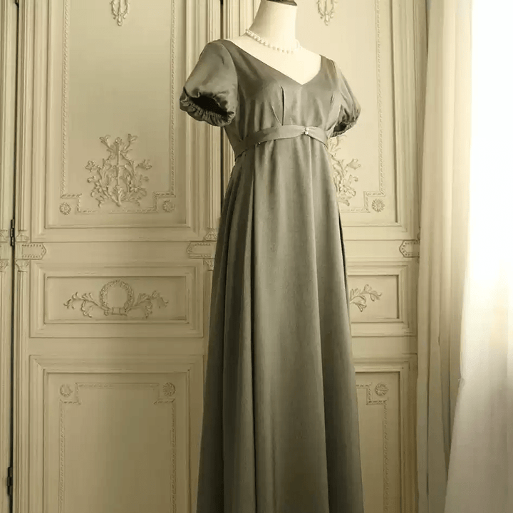 Sage Green Regency Era Dress - Empire Waist Dress – Regency Gown with Short Sleeves Plus Size - WonderlandByLilian