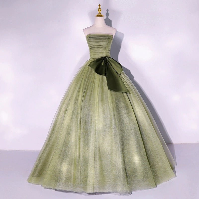 Sage Green Strapless Wedding Dress with Satin Bow Detail - Green Evening Dress Plus Size - WonderlandByLilian