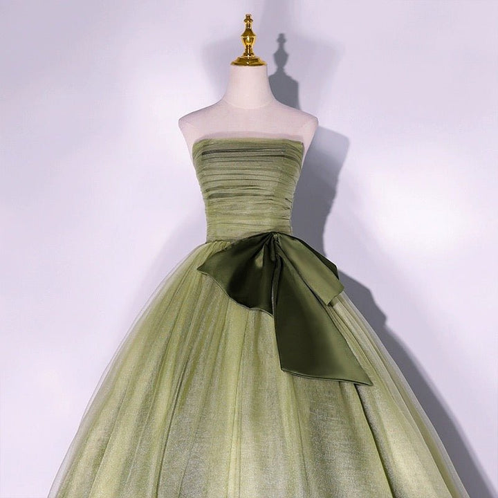 Sage Green Strapless Wedding Dress with Satin Bow Detail - Green Evening Dress Plus Size - WonderlandByLilian