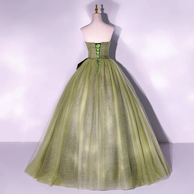 Sage Green Strapless Wedding Dress with Satin Bow Detail - Green Evening Dress Plus Size - WonderlandByLilian