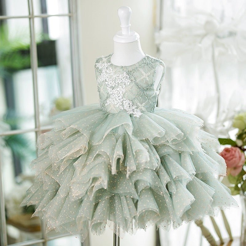 Sage Green Tulle Flower Girl Dress with Embellished Bodice Plus Size - WonderlandByLilian