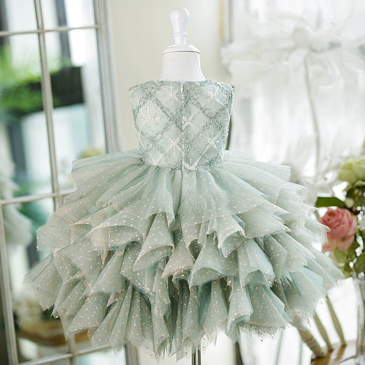 Sage Green Tulle Flower Girl Dress with Embellished Bodice Plus Size - WonderlandByLilian