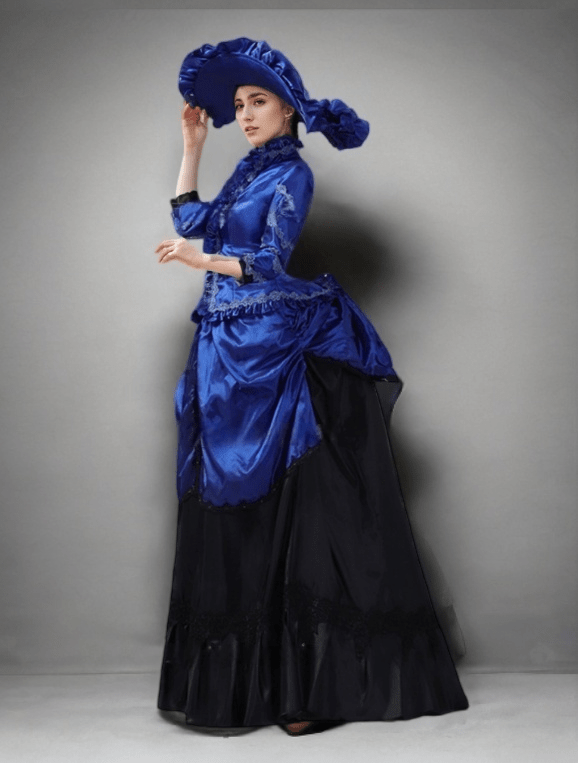 Sapphire Blue Baroque Medieval Dress – Elegant Black Ball Gown with Cascading Ruffles Plus Size - WonderlandByLilian