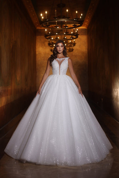 Satin Glow High Neck Plus Size Wedding Dress - WonderlandByLilian