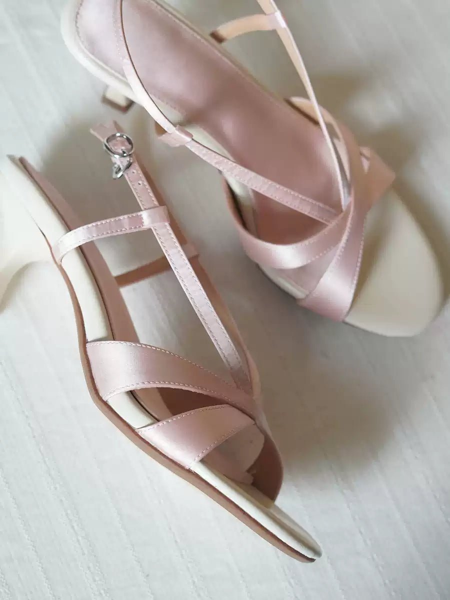 Satin Strappy Kitten Heels - Vintage Inspired Sandals - WonderlandByLilian