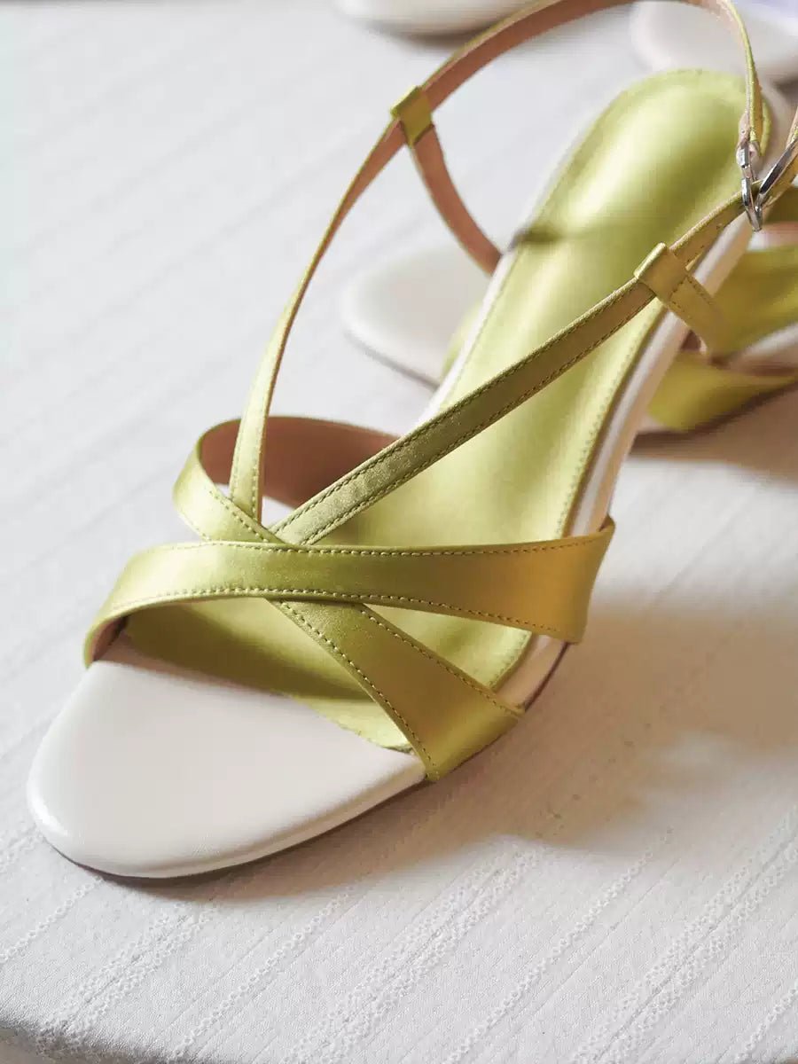 Satin Strappy Kitten Heels - Vintage Inspired Sandals - WonderlandByLilian