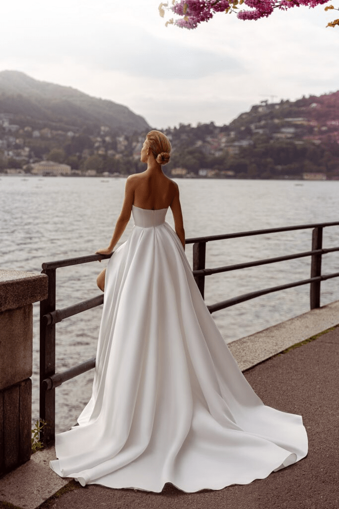 Satin Wedding Dress with High Slit - Elegant Corset Bridal Gown - Modern Wedding Dress Plus Size - WonderlandByLilian
