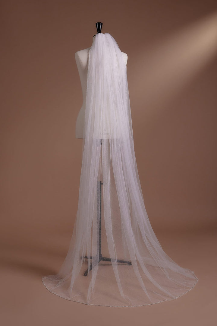 Sequin Cathedral Veil with Elegant Edge Detailing in Classic Cathedral Length - WonderlandByLilian