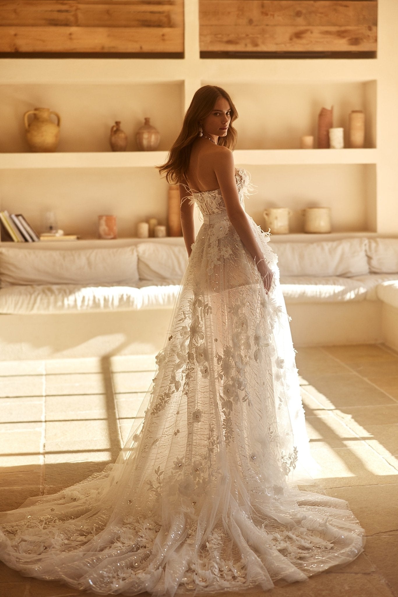 Sequin Floral Convertible Wedding Dress with Detachable Skirt Plus Size - WonderlandByLilian