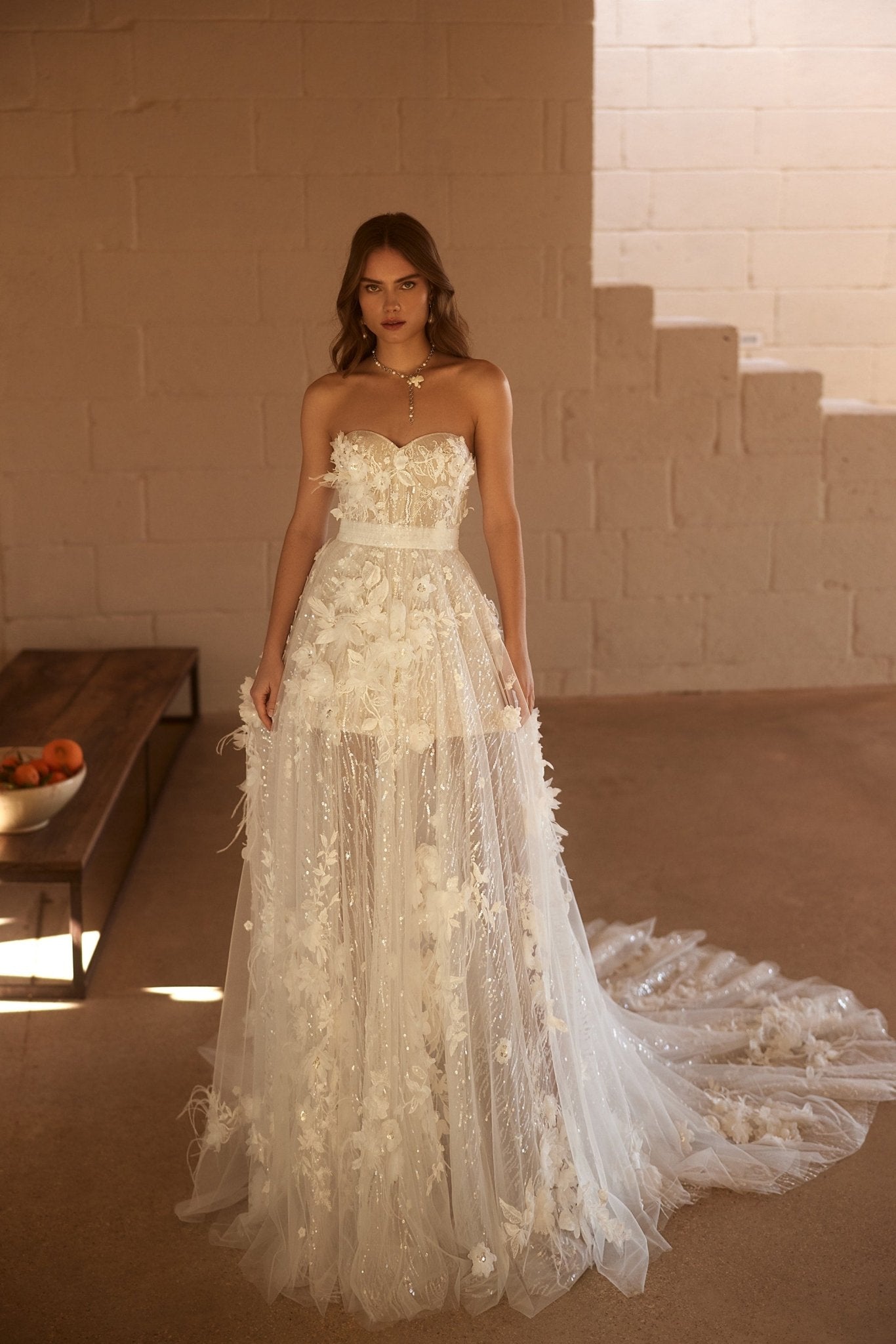 Sequin Floral Convertible Wedding Dress with Detachable Skirt Plus Size - WonderlandByLilian