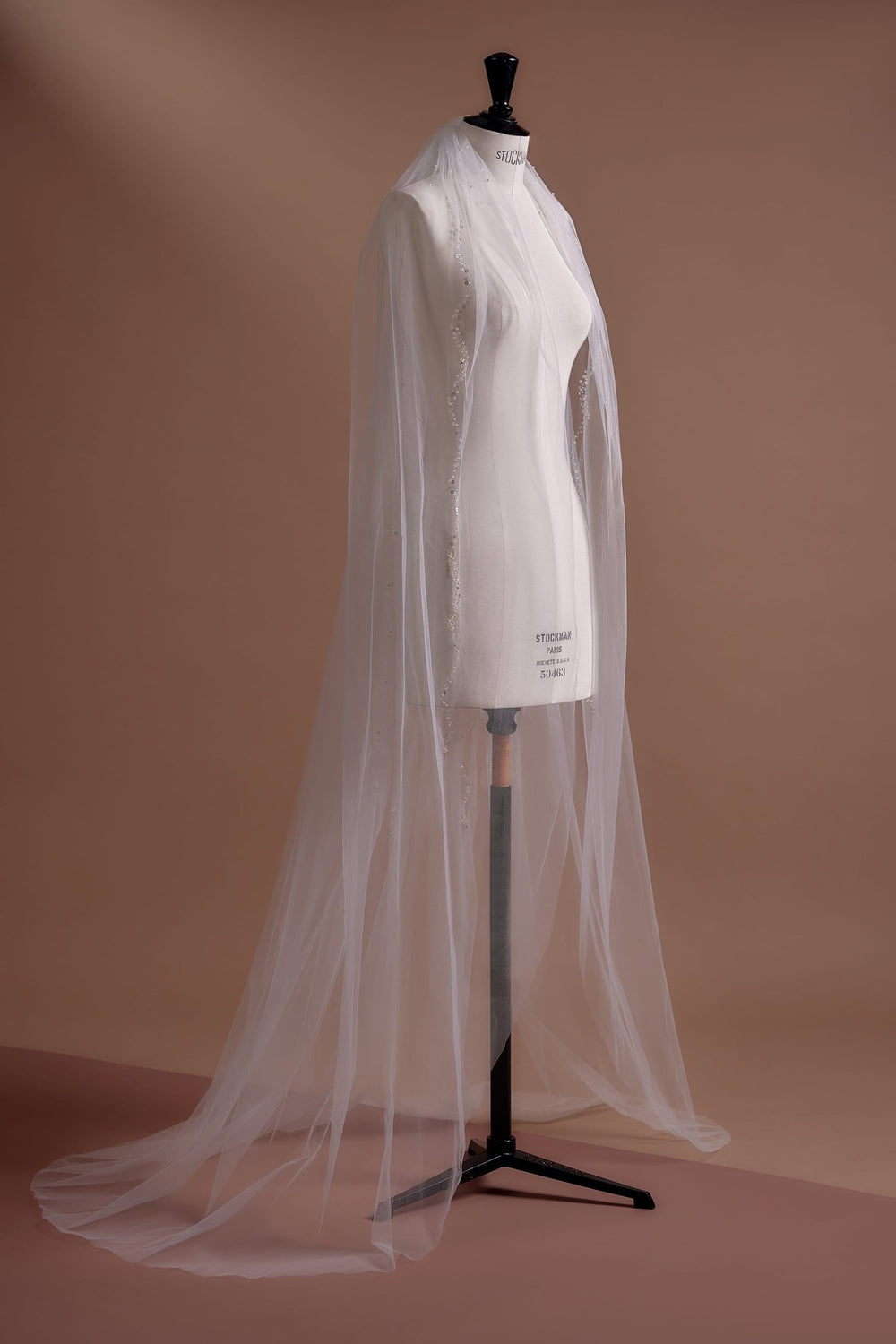 Sequined Embellished Long Tulle Wedding Veil, Available with or without Comb - WonderlandByLilian